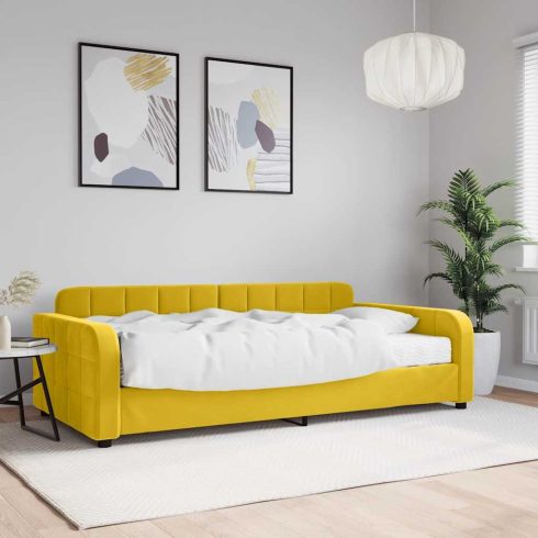 Sárga bársony kanapéágy matraccal 100 x 200 cm