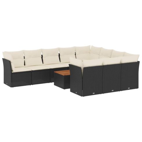 11 részes fekete polyrattan kerti ülőgarnitúra párnákkal