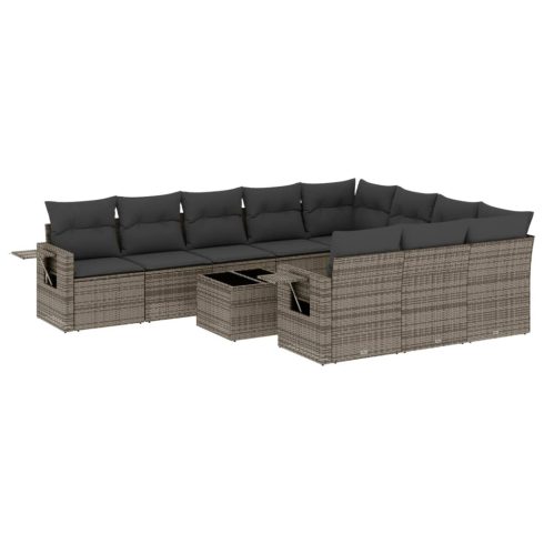 11 részes szürke polyrattan kerti ülőgarnitúra párnákkal
