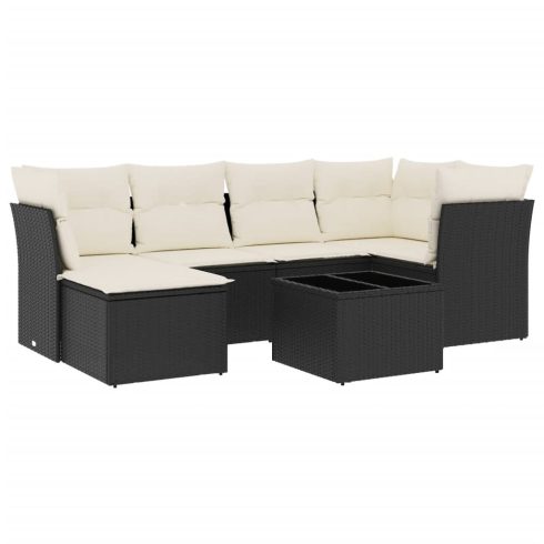 7 részes fekete polyrattan kerti ülőgarnitúra párnával