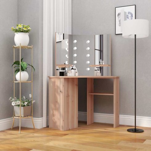 Fekete sarok-fésülködőasztal LED-világítással 111x54x141,5 cm