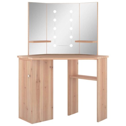 Fekete sarok-fésülködőasztal LED-világítással 111x54x141,5 cm