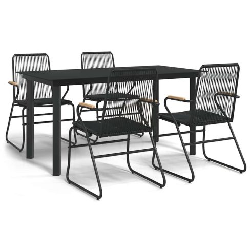 5 részes fekete PVC rattan kerti étkezőgarnitúra