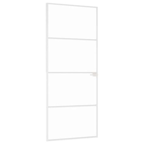Fehér edzett üveg és alumínium vékony beltéri ajtó 83x201,5 cm
