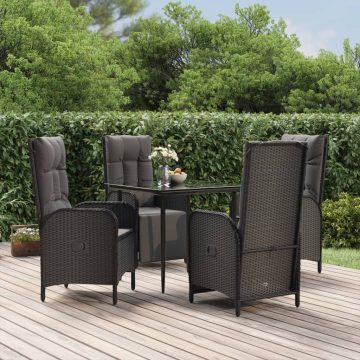   5 részes fekete polyrattan kerti étkezőgarnitúra párnákkal