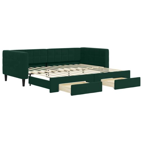 Sötétzöld kihúzható bársony heverő fiókkal 90 x 200 cm