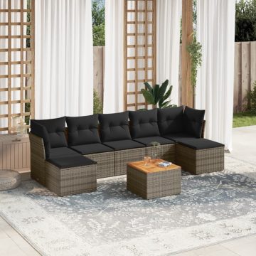   8 részes szürke polyrattan kerti ülőgarnitúra párnákkal
