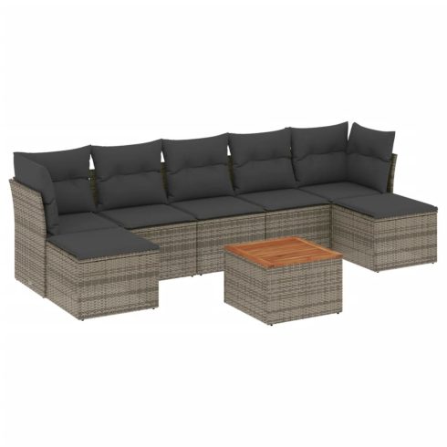 8 részes szürke polyrattan kerti ülőgarnitúra párnákkal