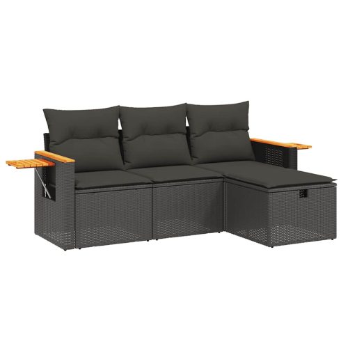 4 részes fekete polyrattan kerti ülőgarnitúra párnákkal
