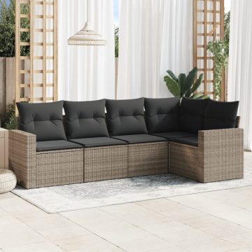   5 részes szürke polyrattan kerti ülőgarnitúra párnákkal