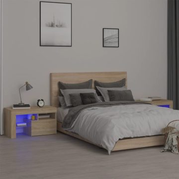   2 db sonoma tölgy színű LED-lámpás éjjeliszekrény 70x36,5x40 cm