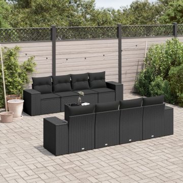   9 részes fekete polyrattan kerti ülőgarnitúra párnákkal