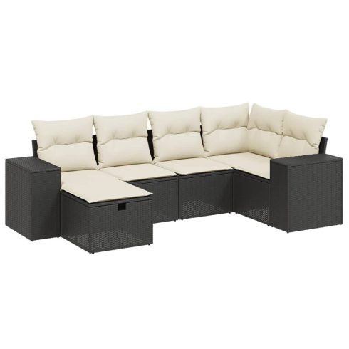 6 részes fekete polyrattan kerti ülőgarnitúra párnákkal