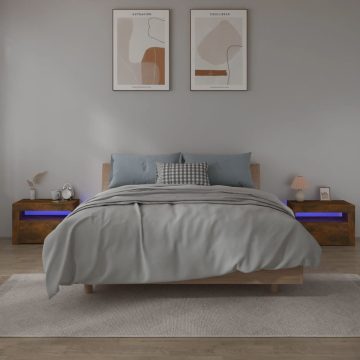   2 db füstös tölgy színű éjjeliszekrény LED-ekkel 60x35x40 cm