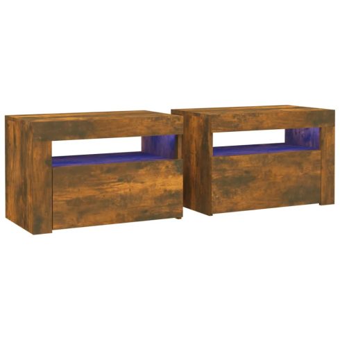 2 db füstös tölgy színű éjjeliszekrény LED-ekkel 60x35x40 cm