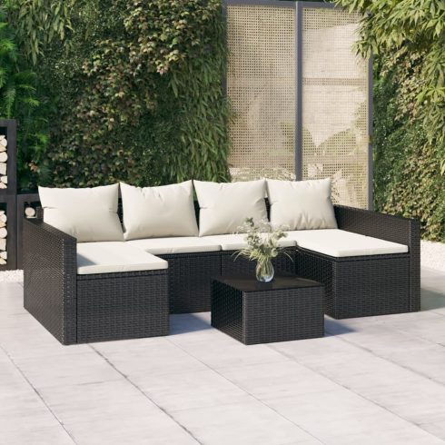 2 részes fekete polyrattan kerti ülőgarnitúra párnákkal