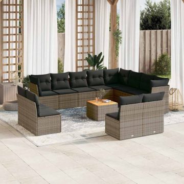   13 részes szürke polyrattan kerti ülőgarnitúra párnákkal