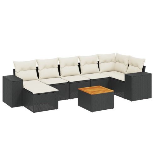 8 részes fekete polyrattan kerti ülőgarnitúra párnákkal
