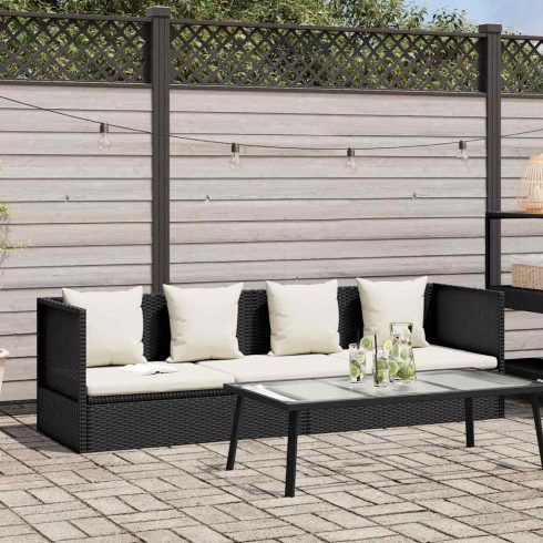 Fekete polyrattan kerti ágy hát- és ülőpárnákkal