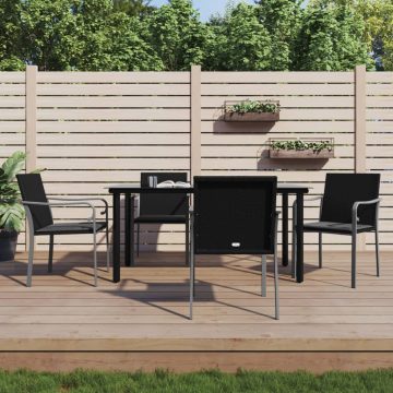   5 részes polyrattan és acél kerti étkezőgarnitúra párnával