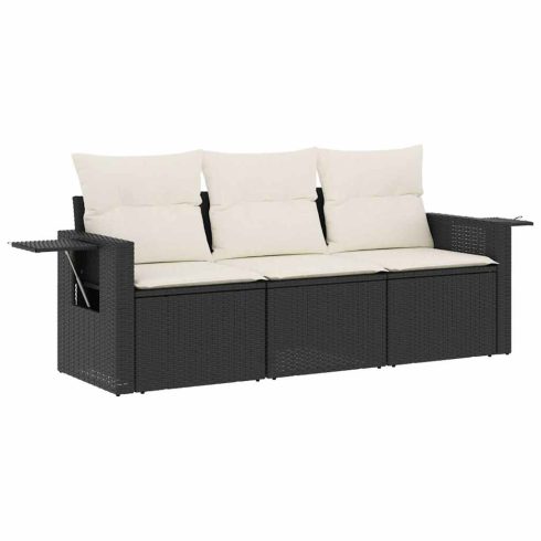 3 részes fekete polyrattan kerti ülőgarnitúra párnával
