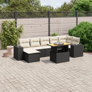   8 részes fekete polyrattan kerti ülőgarnitúra párnákkal