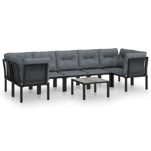 8 részes fekete-szürke polyrattan kerti társalgógarnitúra