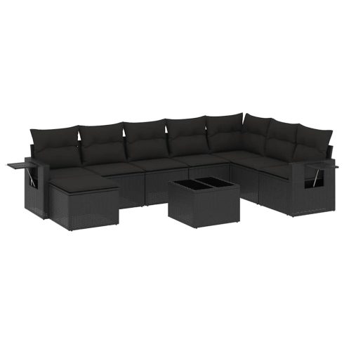 9 részes fekete polyrattan kerti ülőgarnitúra párnákkal