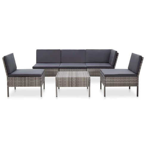 6-részes szürke polyrattan kerti bútorszett párnákkal