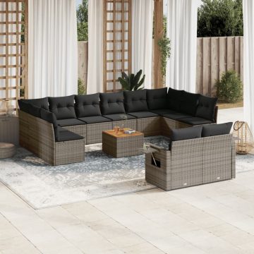   13 részes szürke polyrattan kerti ülőgarnitúra párnákkal