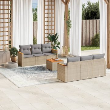   7 részes vegyes bézs polyrattan kerti ülőgarnitúra párnákkal