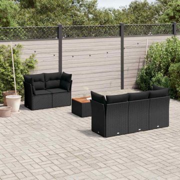   6 részes fekete polyrattan kerti ülőgarnitúra párnákkal
