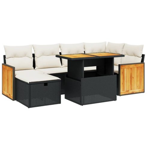 7 részes fekete polyrattan kerti ülőgarnitúra párnával