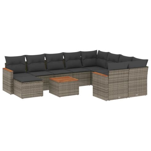 11 részes szürke polyrattan kerti ülőgarnitúra párnákkal