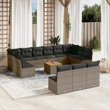   14 részes szürke polyrattan kerti ülőgarnitúra párnákkal