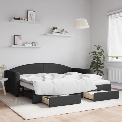 Fekete kihúzható szövet heverő fiókokkal 90 x 200 cm