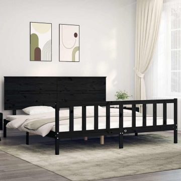 Fekete tömör fa ágykeret fejtámlával 200 x 200 cm