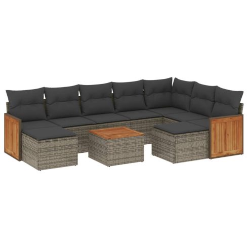 10 részes szürke polyrattan kerti ülőgarnitúra párnákkal