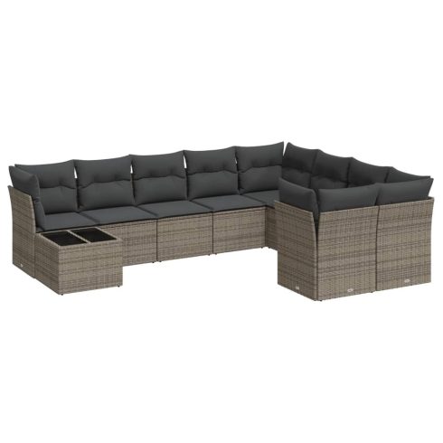 10 részes szürke polyrattan kerti ülőgarnitúra párnákkal