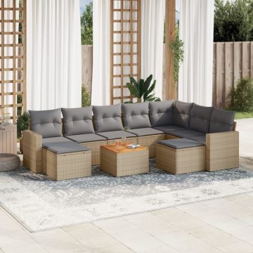   10 részes vegyes bézs polyrattan kerti ülőgarnitúra párnákkal