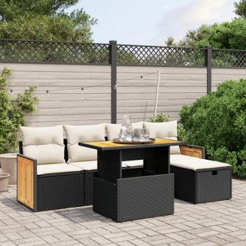   6 részes fekete polyrattan kerti ülőgarnitúra párnákkal