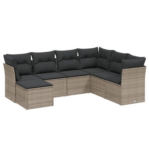 7 részes szürke polyrattan kerti ülőgarnitúra párnákkal