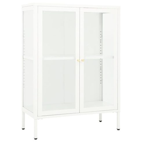 Fehér acél és üveg tálalószekrény 75 x 35 x 105 cm