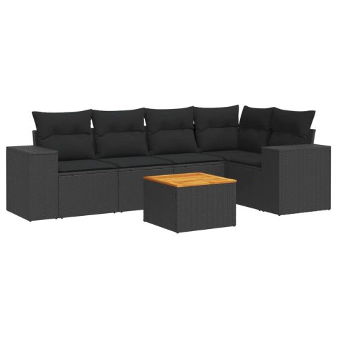 6 részes fekete polyrattan kerti ülőgarnitúra párnákkal