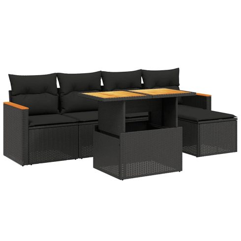 6 részes fekete polyrattan kerti ülőgarnitúra párnákkal