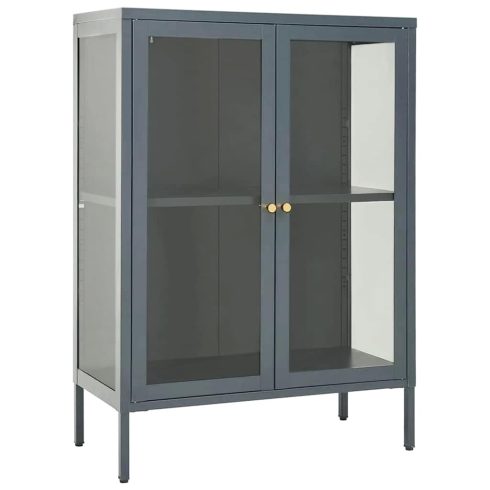 Antracitszürke acél és üveg tálalószekrény 75 x 35 x 105 cm