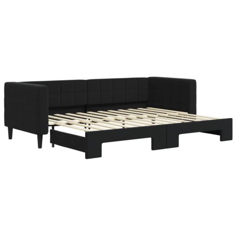 Fekete kihúzható bársony heverő 80 x 200 cm