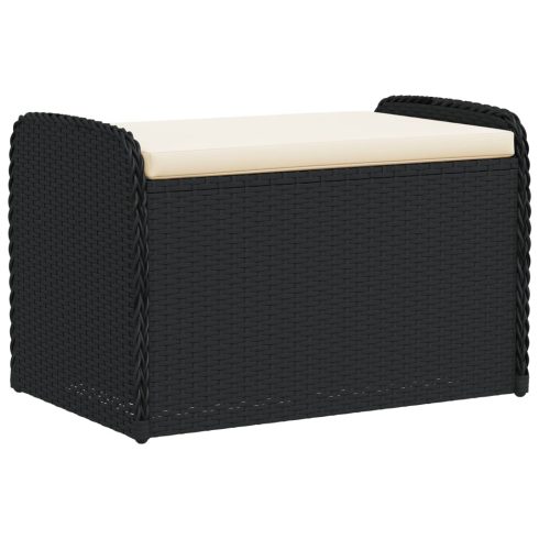 Fekete polyrattan tárolópad párnával 80 x 51 x 52 cm