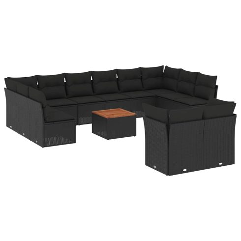 13 részes fekete polyrattan kerti ülőgarnitúra párnákkal