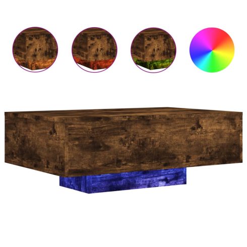Füstös tölgy színű dohányzóasztal LED-lámpákkal 85 x 55 x 31 cm